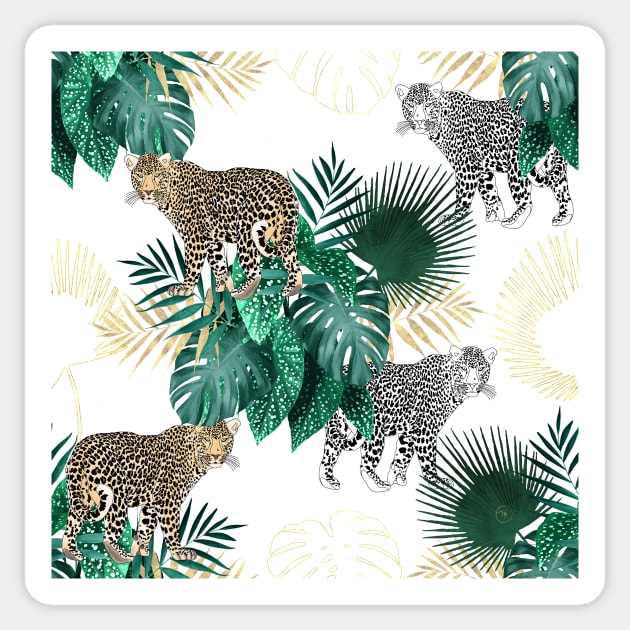 Modern leopard and tropical leaves design Sticker by NdesignTrend